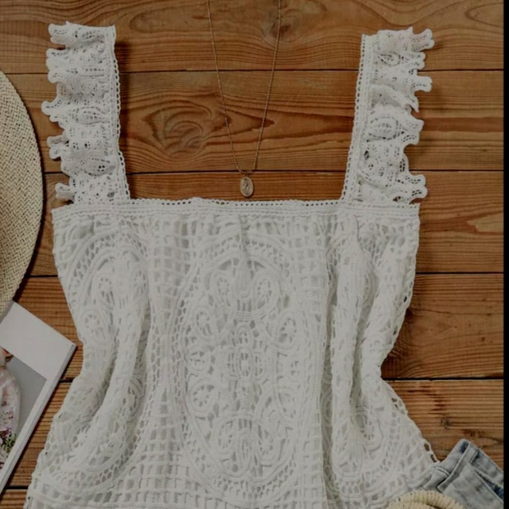Ruffle Laced Tank - White